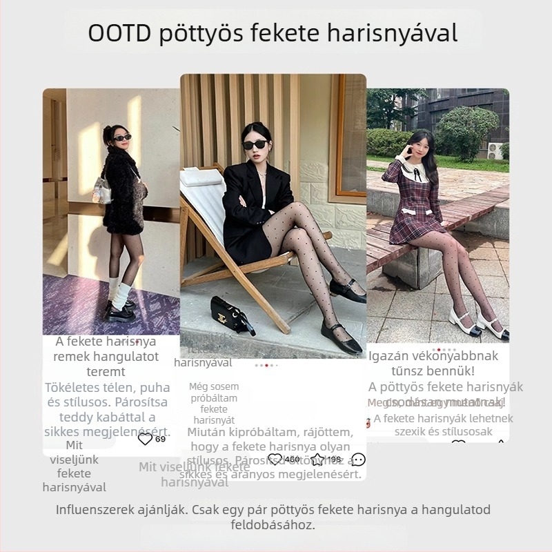 Női fekete pöttyös harisnyanadrág, nyári ultra vékony, átlátszó és tartós, szakadásálló