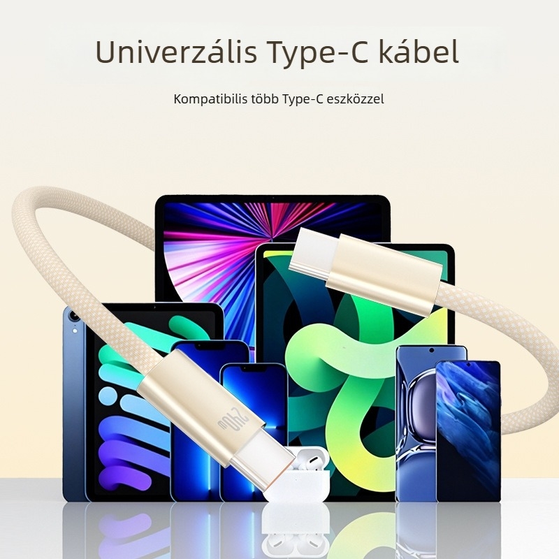 240W gyors töltésű szőtt USB-C kábel arany színű, 1-2 m, Apple iPhone 17 és Huawei eszközökhöz