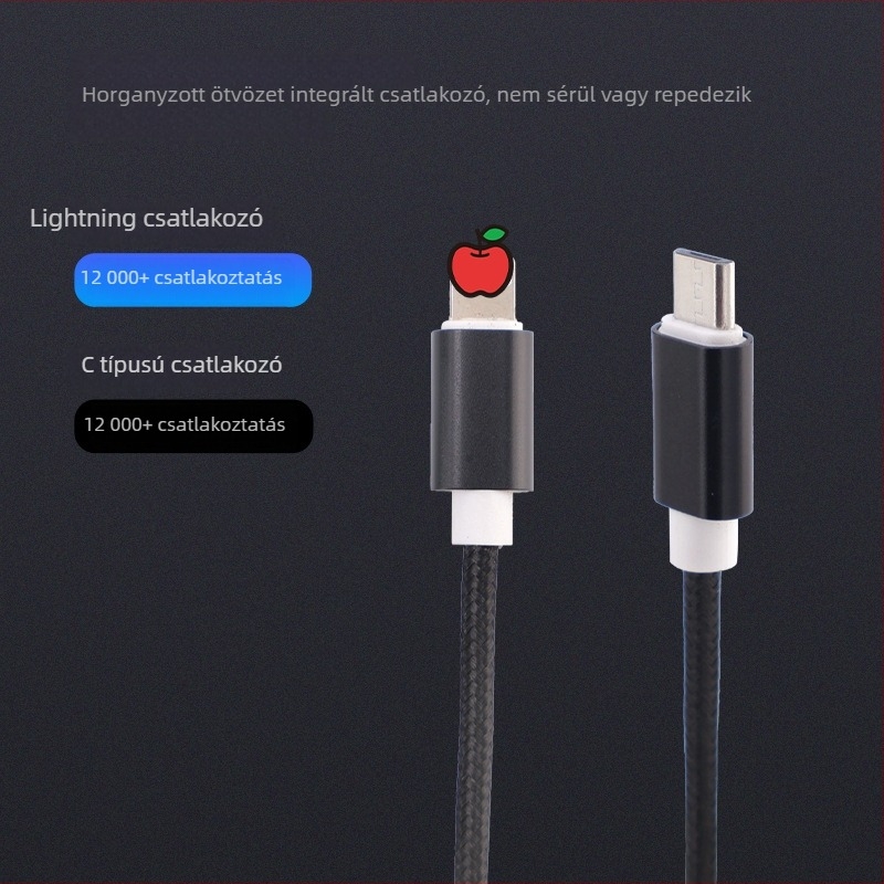 Személyre szabott ajándék kulcstartó 3-in-1 gyors töltésű fonott USB-kábel Type-C, Lightning és Micro-USB
