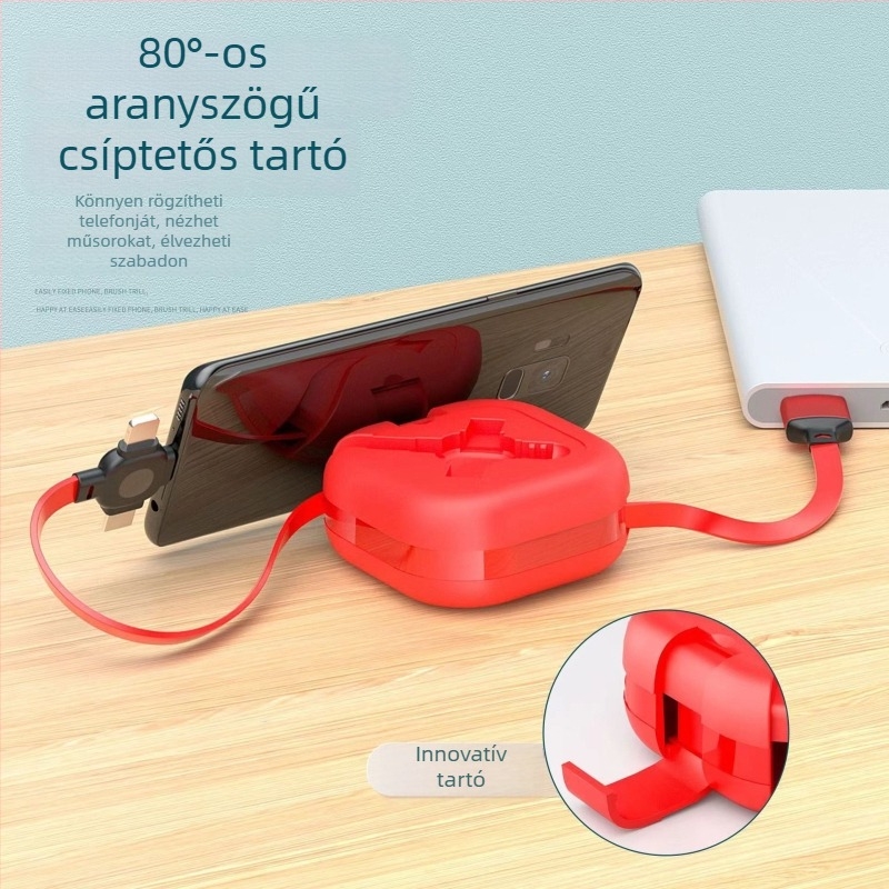 Macaron telefonállvány és 3-in-1 töltőkábel Apple, USB-C és Android számára, 1 m hosszú, gyors töltés