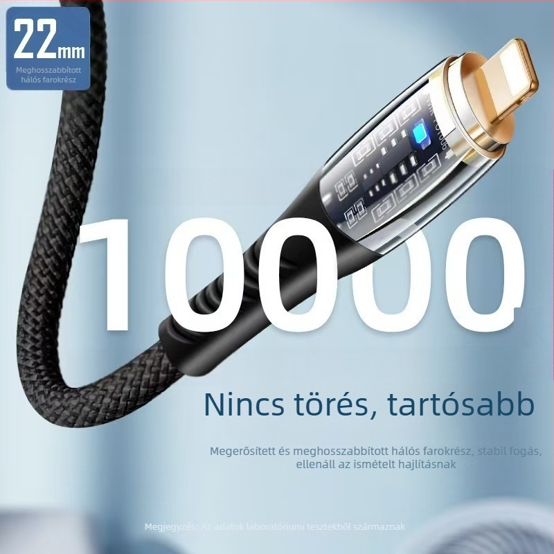 Átlátszó burkolatú, 60W-os szövött USB-C töltőkábel iPhone 15-höz és Huawei okostelefonokhoz