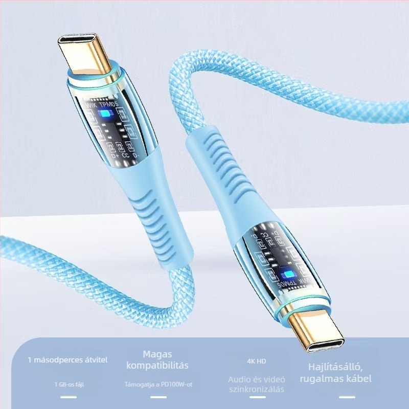 Átlátszó burkolatú, 60W-os szövött USB-C töltőkábel iPhone 15-höz és Huawei okostelefonokhoz