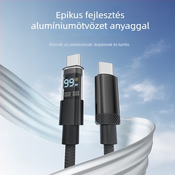 Intelligens átlátszó horizontális kijelzős fonott egyvezetékes kábel, Apple és Huawei kompatibilis, PD27W gyors töltés