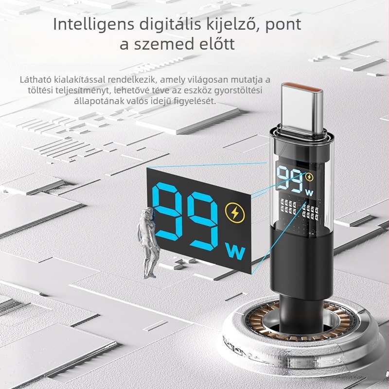 Intelligens átlátszó horizontális kijelzős fonott egyvezetékes kábel, Apple és Huawei kompatibilis, PD27W gyors töltés