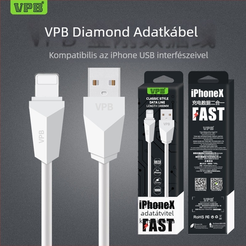 VPB gyémánt USB-kábel iPhone X, 7/8 és 6 Plus készülékekhez — adat- és töltőkábel