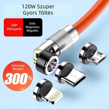 540°-os forgó mágneses USB-C adatkábel gyors töltéshez, kompatibil Apple, Android és Huawei okostelefonokkal
