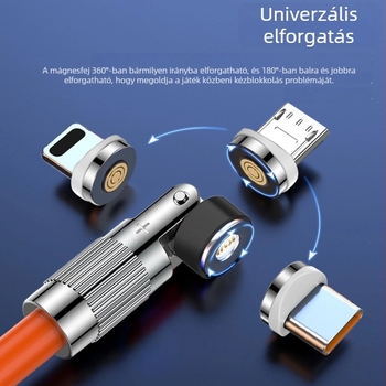 540°-os forgó mágneses USB-C adatkábel gyors töltéshez, kompatibil Apple, Android és Huawei okostelefonokkal