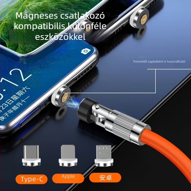 540°-os forgó mágneses USB-C adatkábel gyors töltéshez, kompatibil Apple, Android és Huawei okostelefonokkal