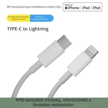 MFi tanúsítványos gyors töltésű kábel Lightning és USB-C csatlakozókkal, PD27W, 1–2 m, fehér, TPE