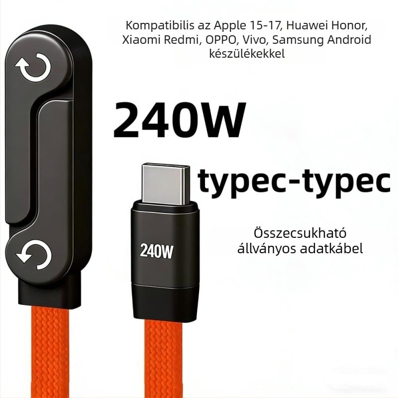 Narancs USB-C adatkábel 240W PD gyors töltéshez, kompatibil Apple, Huawei és Samsung készülékekhez, hossz 1–2 m