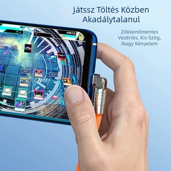 USB-C kábel 180°-os hajlítású, 120W gyors töltés, 6A, hossz 1–2 m, narancssárga