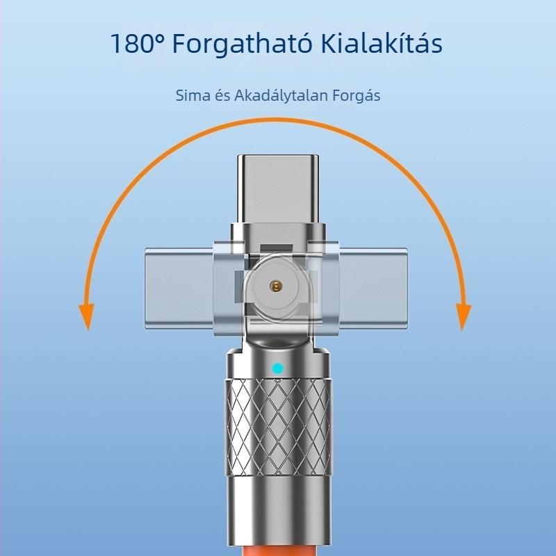 USB-C kábel 180°-os hajlítású, 120W gyors töltés, 6A, hossz 1–2 m, narancssárga