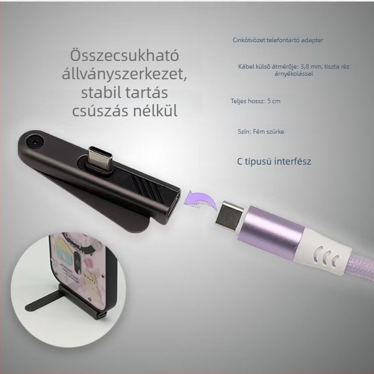 240W gyors töltésű telefon tartó, adatkábel-adapterrel Type-C-hoz Apple és Huawei készülékekhez