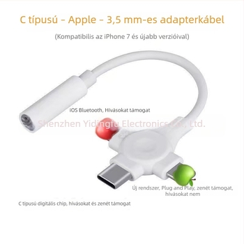 Három az egyben audió konverter: Lightning/Type-C 3,5 mm-es fejhallgató adapter