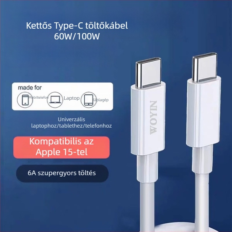 Win kettős Type-C gyors töltés és adatátvitel kábel Apple készülékekhez, vastagabb rézvezető, 1 m