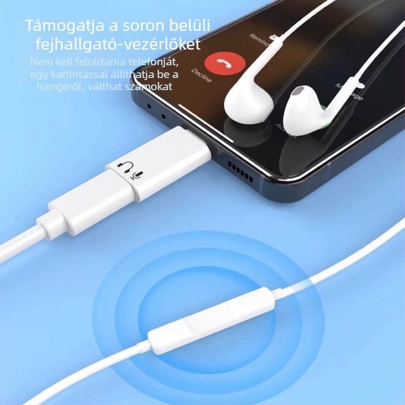 USB-C–Lightning fejhallgató adapter okostelefonokhoz és táblagépekhez – zenehallgatás és hívások Apple eszközökhöz