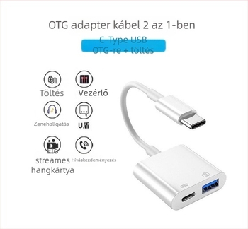 Type-C OTG 2-in-1 töltés és adatátvitel adapter okostelefonokhoz és tabletekhez