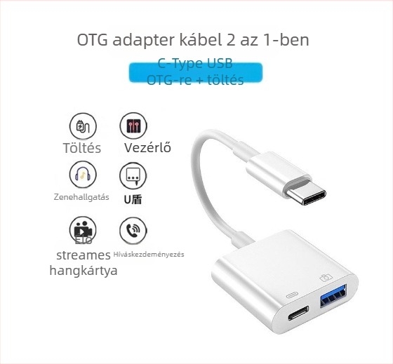 Type-C OTG 2-in-1 töltés és adatátvitel adapter okostelefonokhoz és tabletekhez