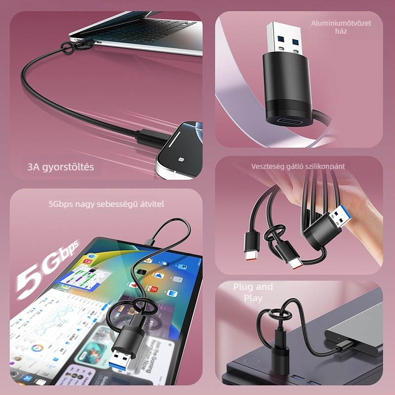 OTG USB-C 3.0 adapter, USB-A női → USB-C férfi, 5 Gbps gyors adatátvitel és töltés