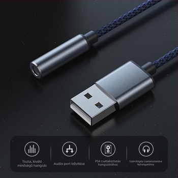 USB külső Hi-Fi hangkártya számítógéphez 3,5 mm-es csatlakozóval – 2 az 1-ben digitális audió adapter fejhallgatókhoz