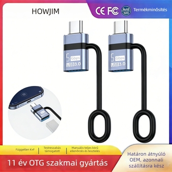 Type-C-ról USB 3.0 OTG adapter mobiltelefonokhoz, USB-meghajtó konverter; kompatibilis Apple iPhone 15, Huawei és Xiaomi.