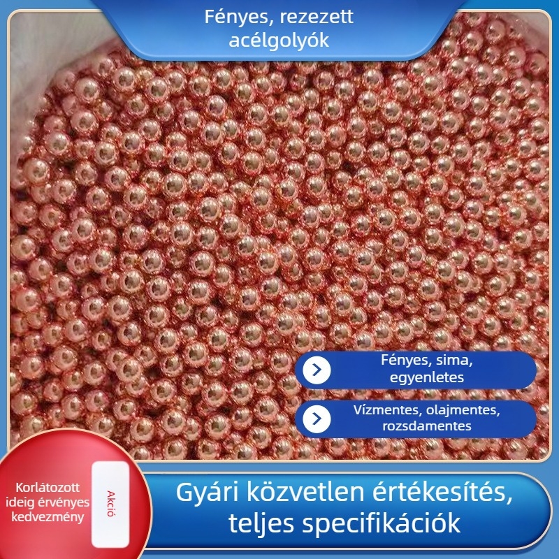 Rézbevonatú acélgolyók parittyához, méretek 7–10 mm (7, 7,5, 8, 8,5, 9, 9,5 és 10 mm)