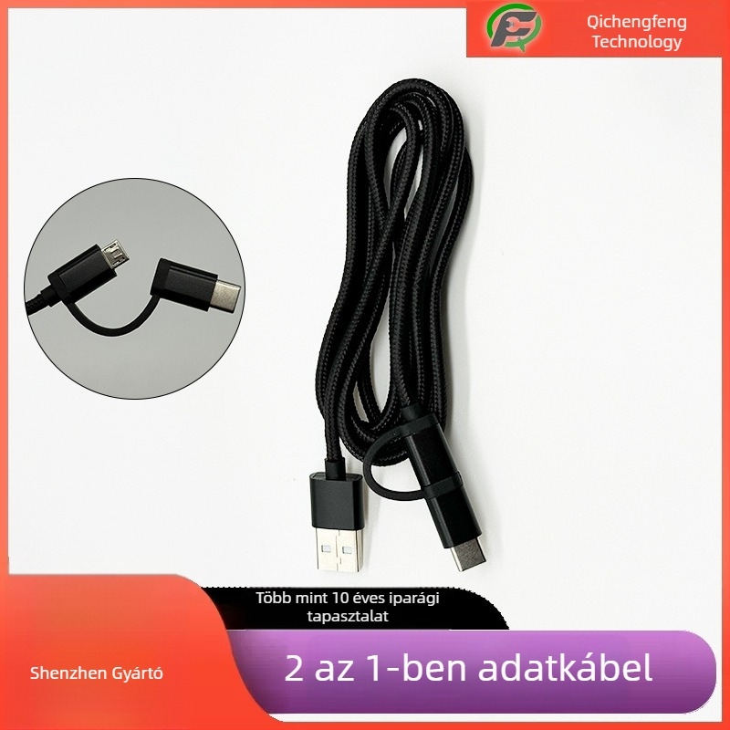 2 az 1-ben Micro USB–Type-C töltő- és adatkábel Android telefonokhoz és hangszórókhoz