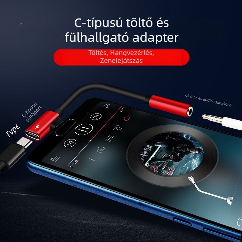USB-C 2-in-1 audio- és töltés adapter Apple eszközökhöz, 3,5 mm jack-kel