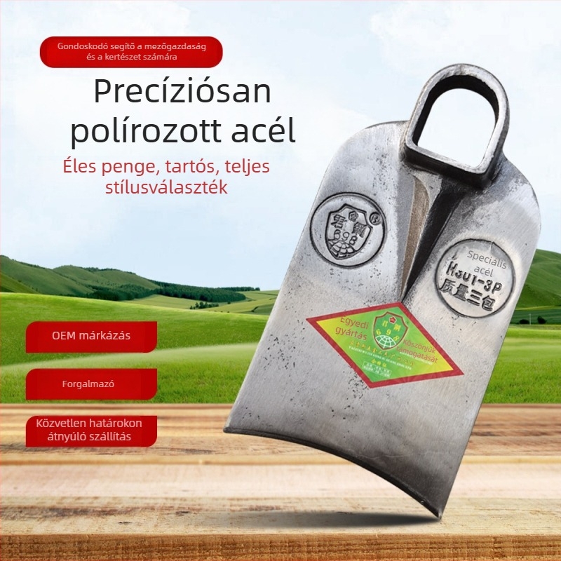 Teljes acélból készült kerti kapa a talaj ásására és a föld megmunkálására, finoman polírozott acélkapa