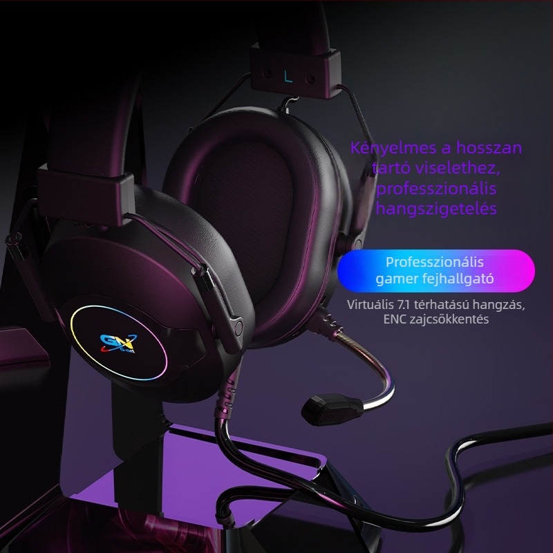 G08 vezetékes gaming fejhallgató ENC zajcsökkentéssel PC-hez, over-ear, USB, 50 mm hangszóróval