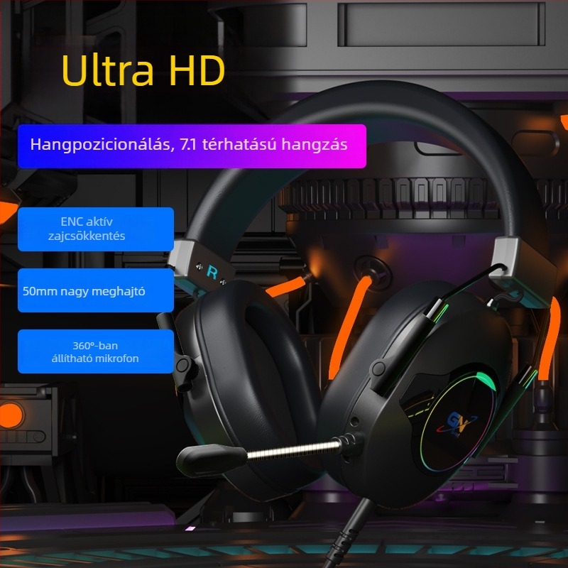 G08 vezetékes gaming fejhallgató ENC zajcsökkentéssel PC-hez, over-ear, USB, 50 mm hangszóróval