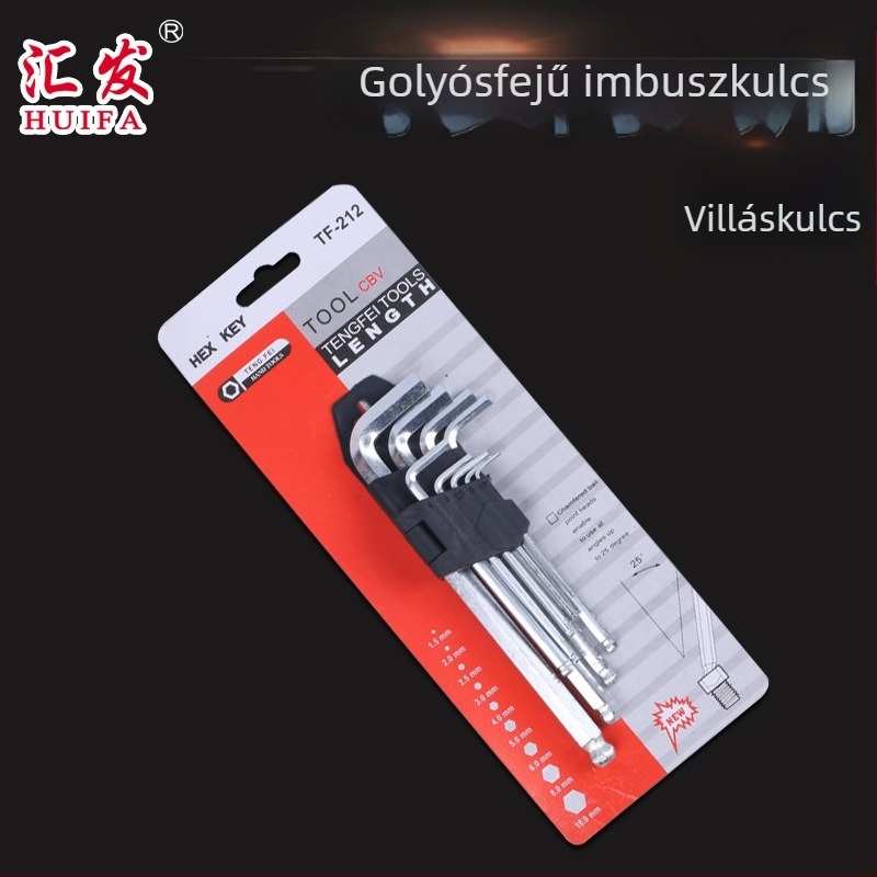 9 darabos golyófejű hex kulcs készlet, közepes és hosszú méretben