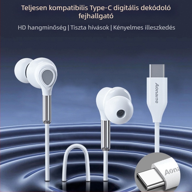Onet T632 digitális dekóderes fülhallgató Type-C-kompatibilis, iPhone 15-höz, vezetékes mikrofonos, 1,2 m kábel