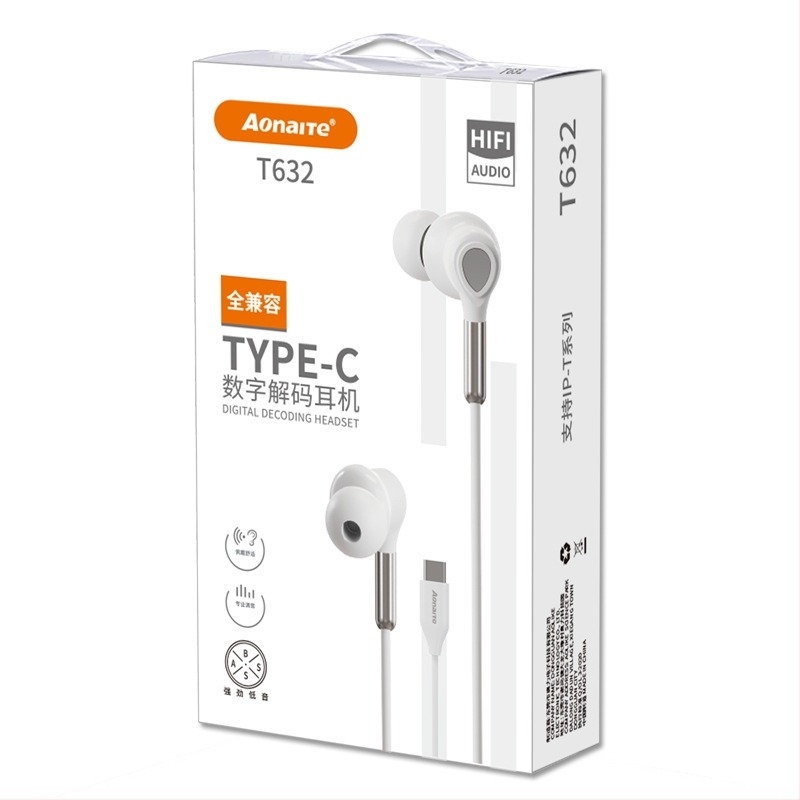 Onet T632 digitális dekóderes fülhallgató Type-C-kompatibilis, iPhone 15-höz, vezetékes mikrofonos, 1,2 m kábel