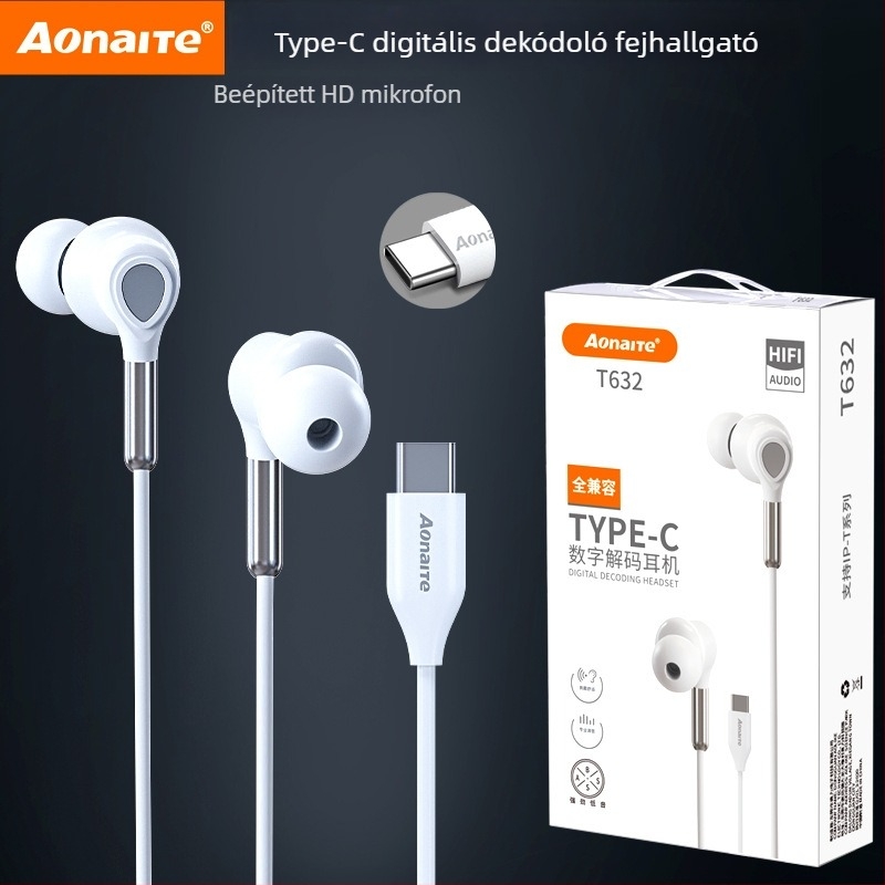 Onet T632 digitális dekóderes fülhallgató Type-C-kompatibilis, iPhone 15-höz, vezetékes mikrofonos, 1,2 m kábel