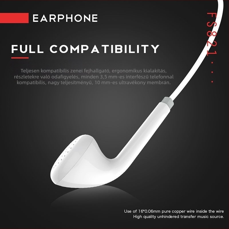 Vezetékes in-ear fejhallgató vonali vezérléssel, erőteljes basszus, mikrofonnal, 3,5 mm jack