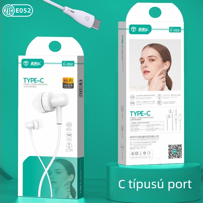 Type-C fülbe illeszkedő, vezetékes fülhallgató Huawei, Honor és Xiaomi telefonokhoz – zene és hívások