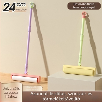 Ruhákhoz készült szöszmentesítő roller cserélhető maggal, műanyag nyújtható fogantyúval, hosszú rúd a szőr gyűjtéséhez, szélesebb változat