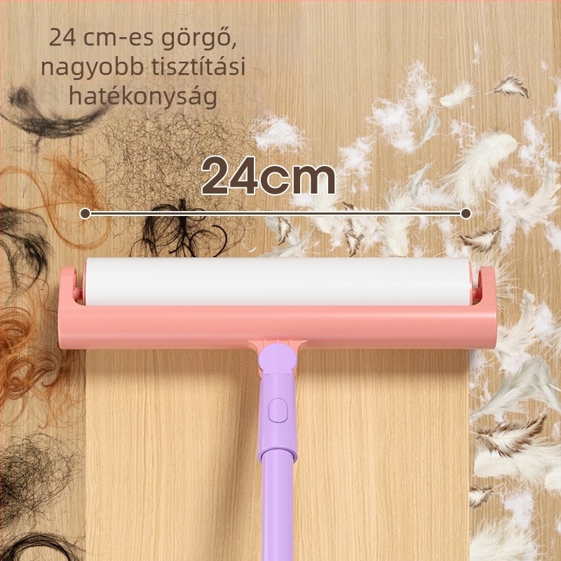 Ruhákhoz készült szöszmentesítő roller cserélhető maggal, műanyag nyújtható fogantyúval, hosszú rúd a szőr gyűjtéséhez, szélesebb változat