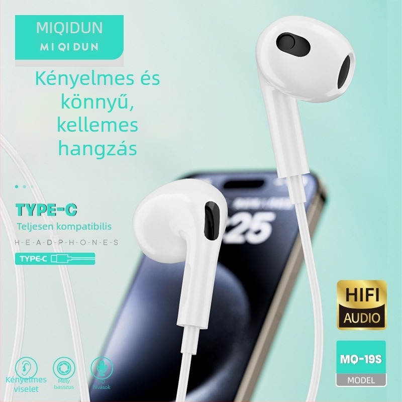 MQ19S Type-C in-ear vezetékes fejhallgató, teljesen kompatibil az iPhone 15-tel, Huaweivel és Android telefonokkal