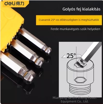 Deli Tools DL230009 Standard lapos fejű hatszögkulcs készlet, 9 darab, 1,5–10 mm, standard hosszúságú