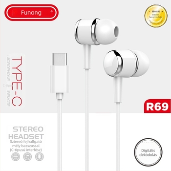 Type-C fülhallgató digitális chippel és vonali vezérléssel, erőteljes basszus, 120 cm-es kábel, kompatibilis Vivo, Huawei, Honor és Xiaomi okostelefonokkal
