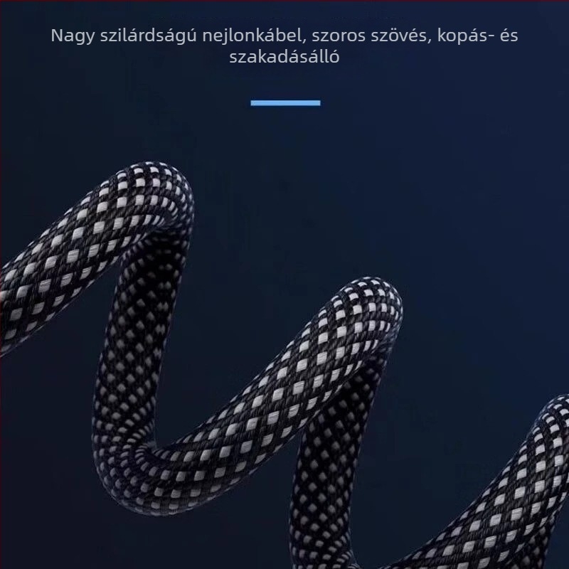 Hálós Lightning adatkábel iPhone és iPadhez, 1–2 m, autós töltéshez, gyors töltés, PD-kompatibilis, fekete