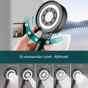 Öt fokozatú nyomású esőzuhanyfej készlet otthoni használatra, nyomásnövelt zuhanyfej és tömlő