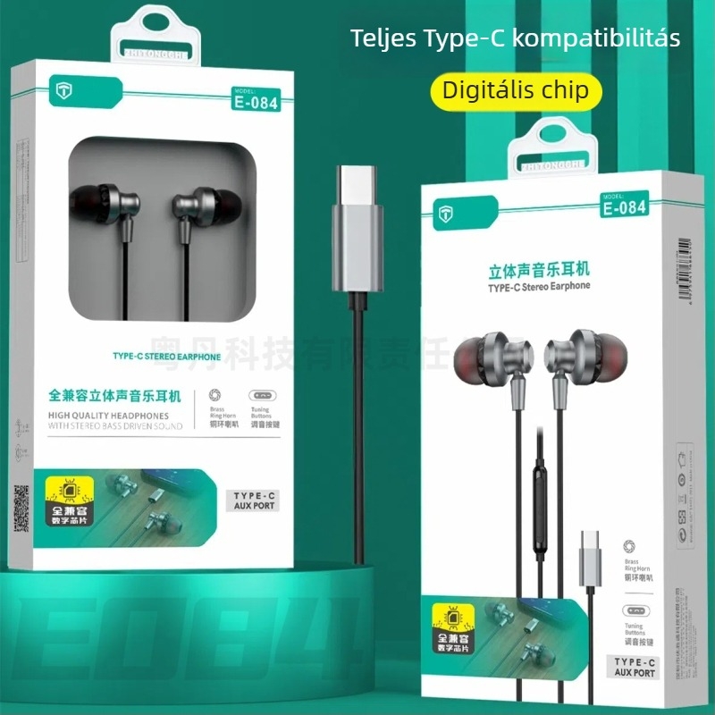 Type-C vezetékes headset digitális hanggal és vonali vezérléssel, kompatibil Apple iPhone 15/16, Huawei és Android okostelefonokkal