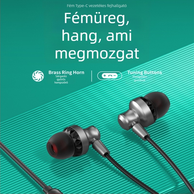 Type-C vezetékes headset digitális hanggal és vonali vezérléssel, kompatibil Apple iPhone 15/16, Huawei és Android okostelefonokkal