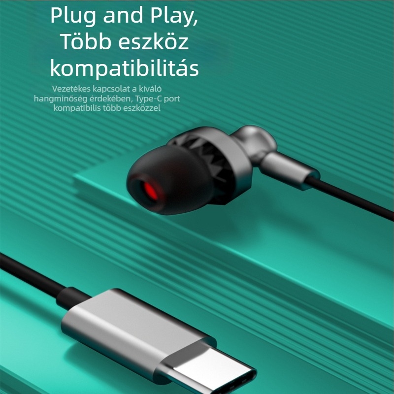 Type-C vezetékes headset digitális hanggal és vonali vezérléssel, kompatibil Apple iPhone 15/16, Huawei és Android okostelefonokkal