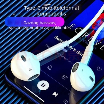 Vezetékes fülhallgató Type-C csatlakozással, játékokhoz, zajcsökkentéssel, mikrofonnal, Xiaomi, Oppo, Huawei, Honor és Vivo kompatibilis, in-ear