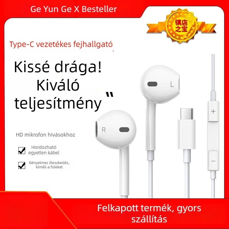 Vezetékes fülhallgató Type-C csatlakozással, játékokhoz, zajcsökkentéssel, mikrofonnal, Xiaomi, Oppo, Huawei, Honor és Vivo kompatibilis, in-ear