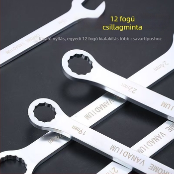 Fekete 14 darabos kulcskészlet matt felületű nyitott végű kulcsokkal, autójavításokhoz, 8–24 mm